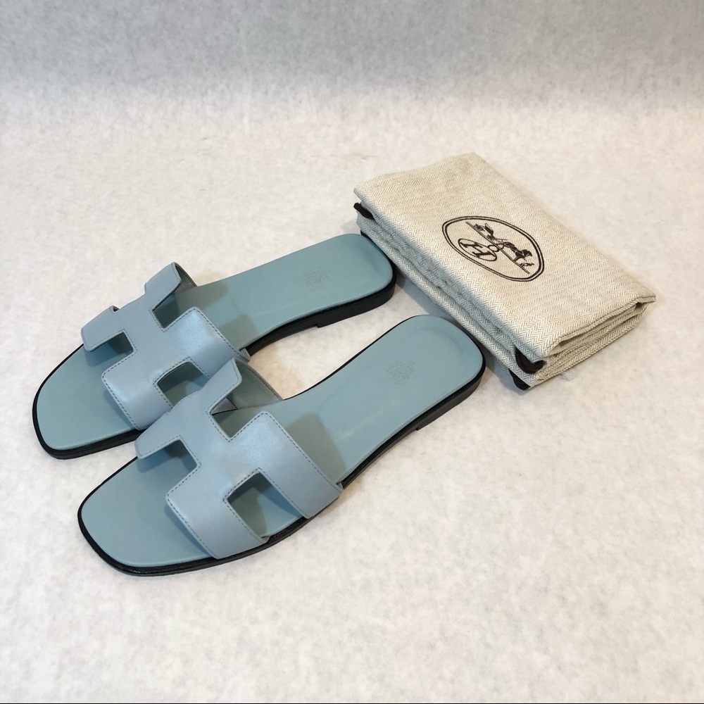 Hermès - Oran Blue Sandals Slides Slippers 37